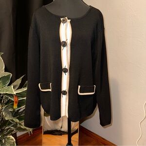 Coldwater Creek Black Knit Cardigan with Contrast Trim – Size Large